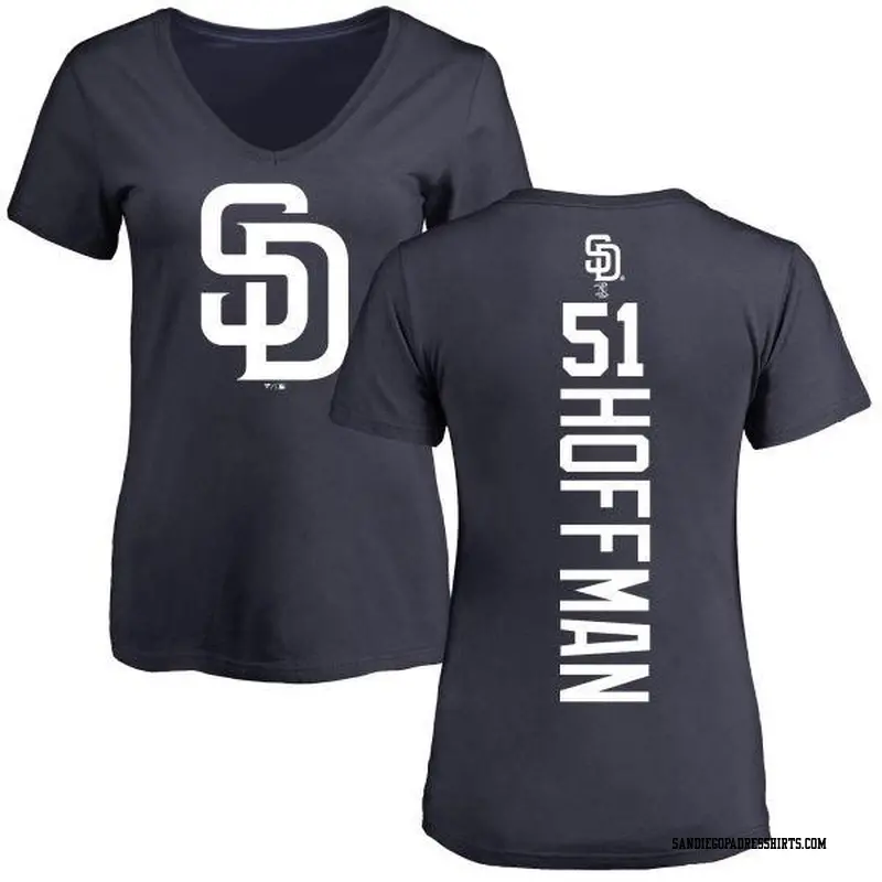 Women's San Diego Padres ＃51 Trevor Hoffman Navy Backer Slim Fit T-Shirt
