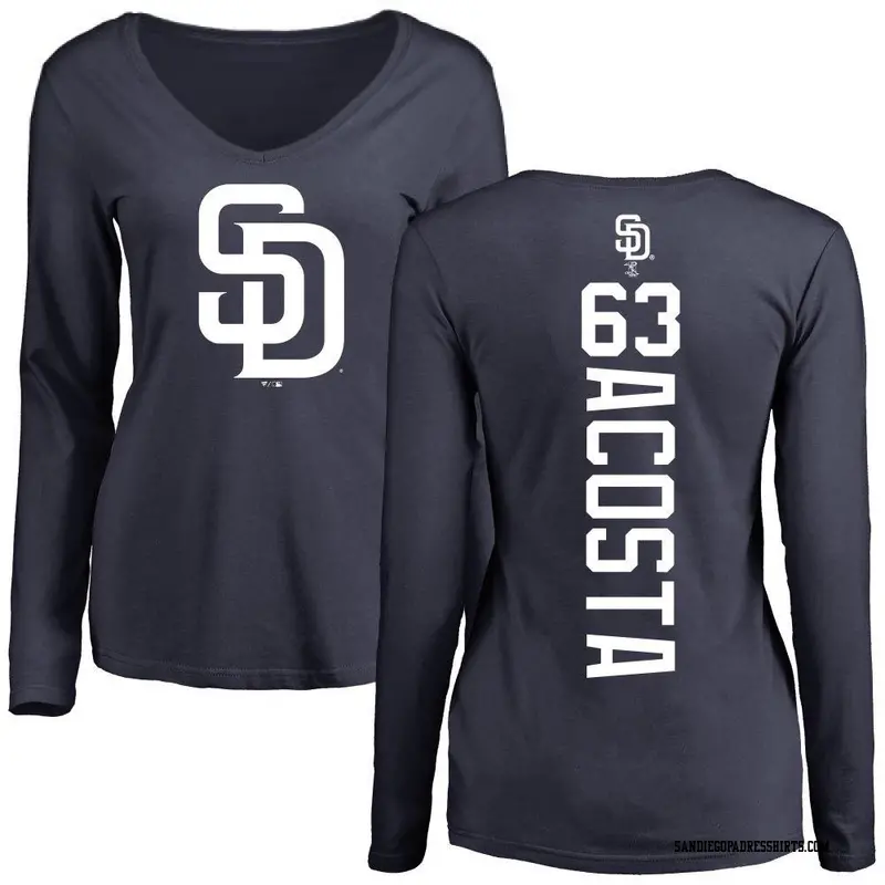 Women's San Diego Padres ＃63 Daison Acosta Navy Backer Slim Fit Long Sleeve T-Shirt