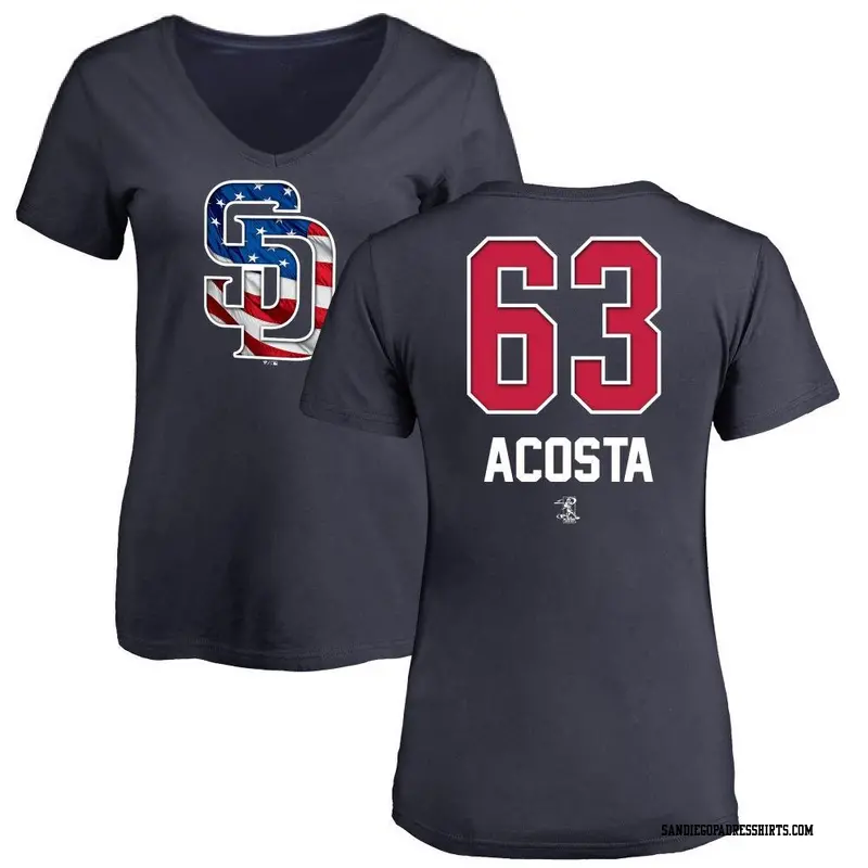 Women's San Diego Padres ＃63 Daison Acosta Navy Name and Number Banner Wave V-Neck T-Shirt