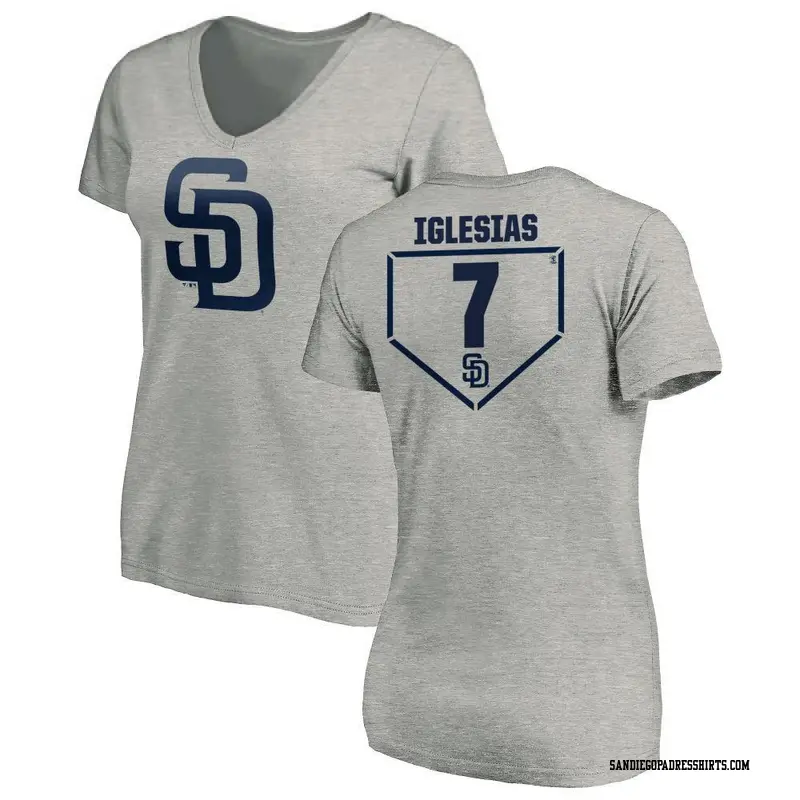 Women's San Diego Padres ＃7 Jose Iglesias Gray RBI Slim Fit V-Neck T-Shirt Heathered