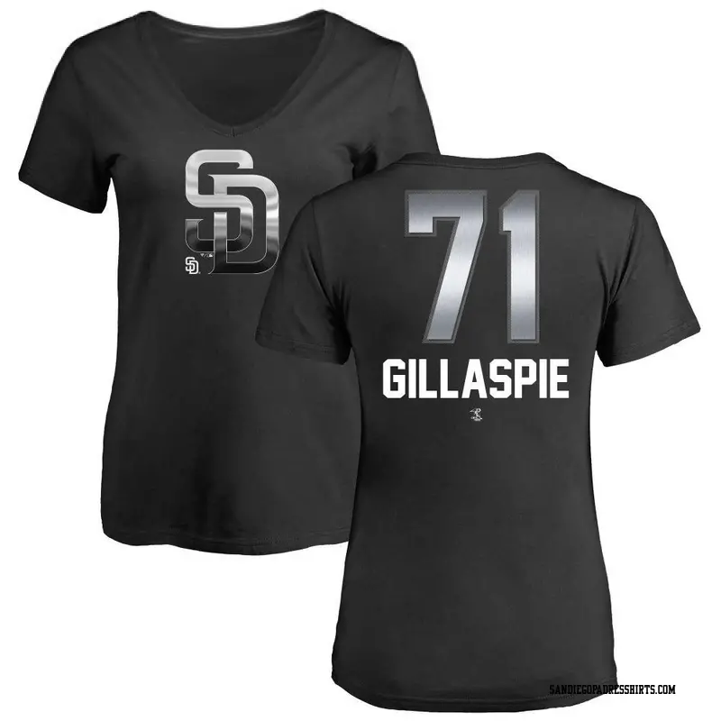 Women's San Diego Padres ＃71 Logan Gillaspie Black Midnight Mascot V-Neck T-Shirt