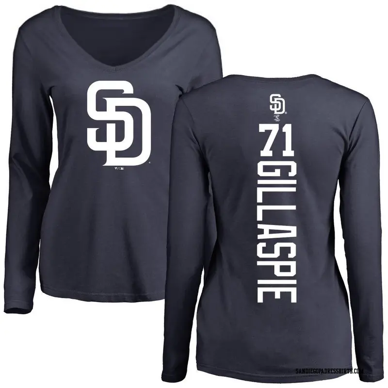 Women's San Diego Padres ＃71 Logan Gillaspie Navy Backer Slim Fit Long Sleeve T-Shirt