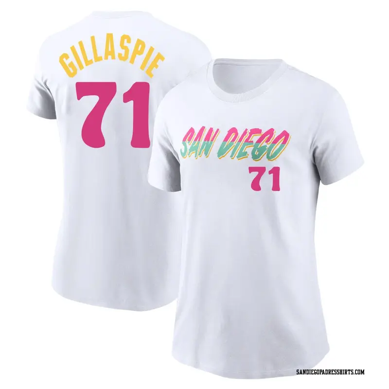 Women's San Diego Padres ＃71 Logan Gillaspie White 2022 City Connect Name & Number T-Shirt