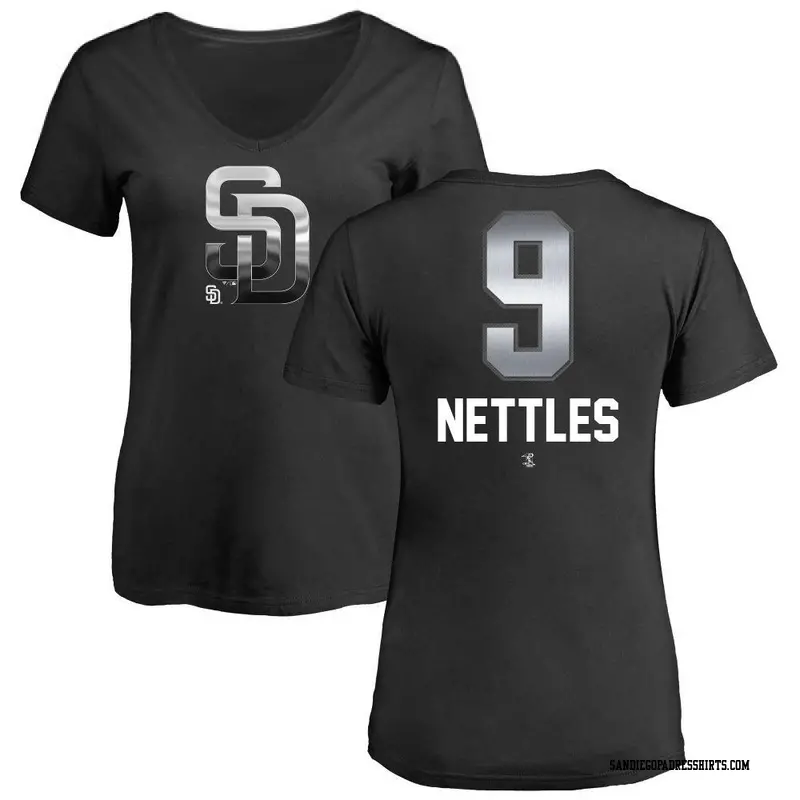 Women's San Diego Padres ＃9 Graig Nettles Black Branded Midnight Mascot V-Neck T-Shirt