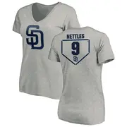 Women's San Diego Padres ＃9 Graig Nettles Gray Branded RBI Slim Fit V-Neck T-Shirt Heathered