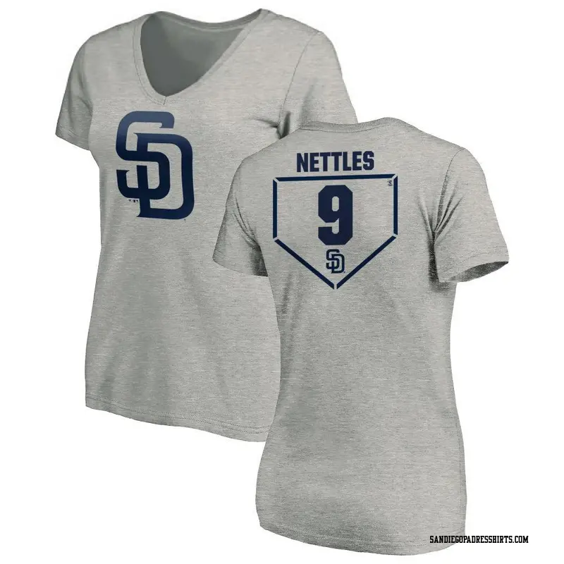 Women's San Diego Padres ＃9 Graig Nettles Gray Branded RBI Slim Fit V-Neck T-Shirt Heathered