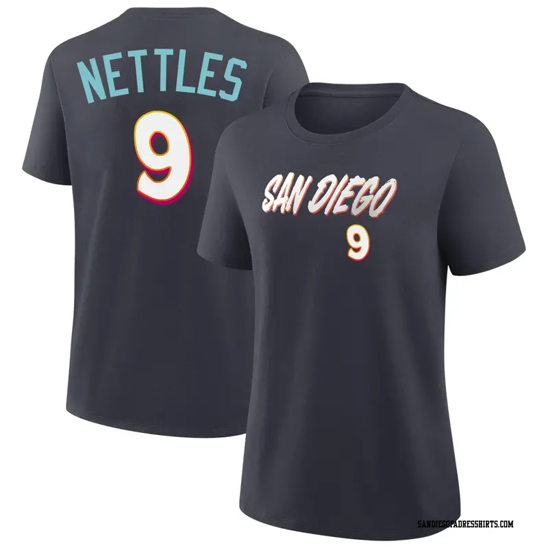 Women's San Diego Padres ＃9 Graig Nettles Navy 2026 City Connect Name & Number T-Shirt