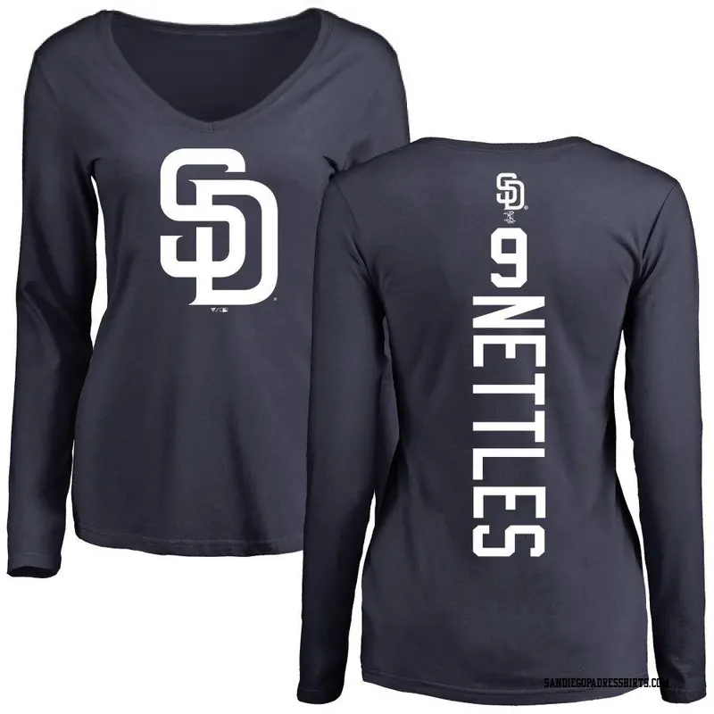 Women's San Diego Padres ＃9 Graig Nettles Navy Backer Slim Fit Long Sleeve T-Shirt