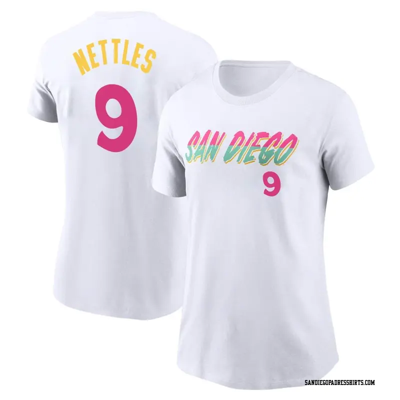Women's San Diego Padres ＃9 Graig Nettles White 2022 City Connect Name & Number T-Shirt