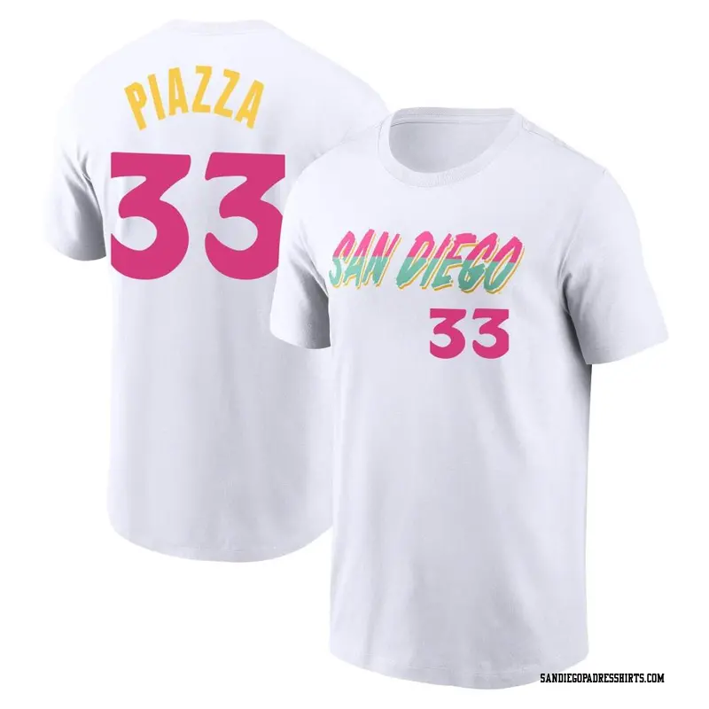 Youth San Diego Padres ＃33 Mike Piazza White 2022 City Connect Name & Number T-Shirt